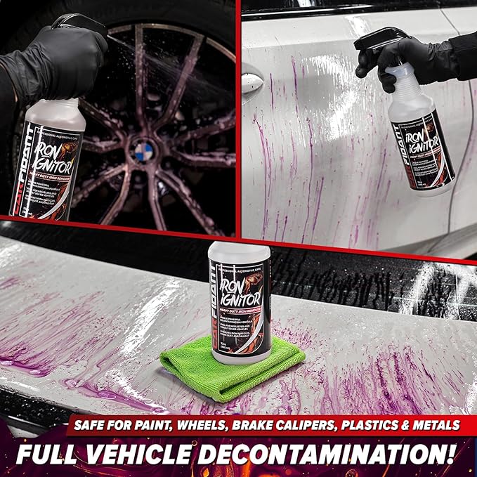 Carfidant Iron Ignitor - Iron Remover & Wheel Cleaner - Color-Changing Purple Decon Spray for Brake Dust, Rust, Fallout - Safe on Paint, Rims & Metal - Car Detailing - pH Neutral - 16oz. (2-pack)
