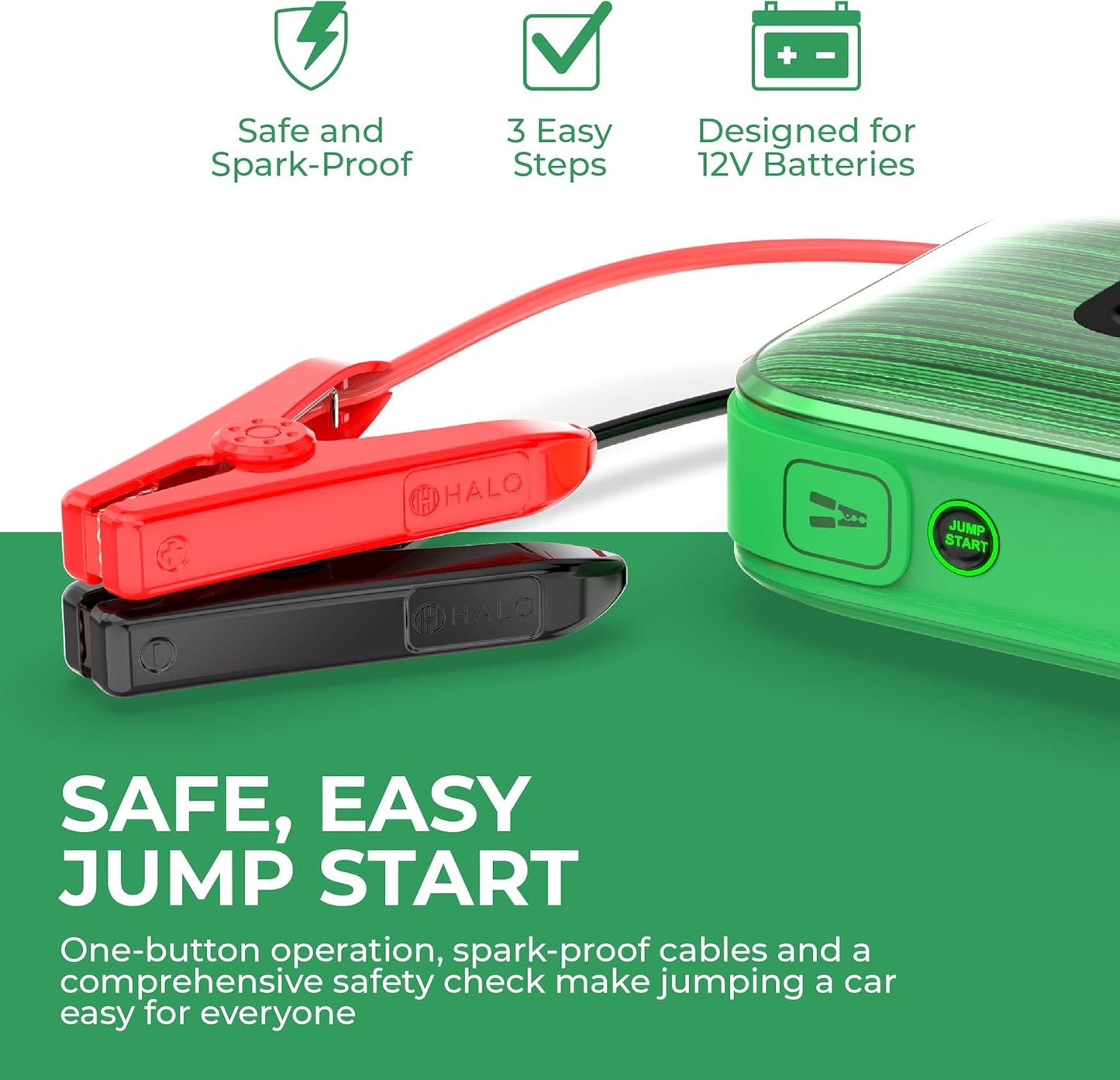 HALO Bolt Ultimate 3 Portable Car Battery Jump Starter | 130 PSI Air Compressor, 55.5Wh USB Power Bank, Large Display, Emergency Floodlight & Charger, Jumps Cars SUVs & Trucks, Inflates Tires — Green