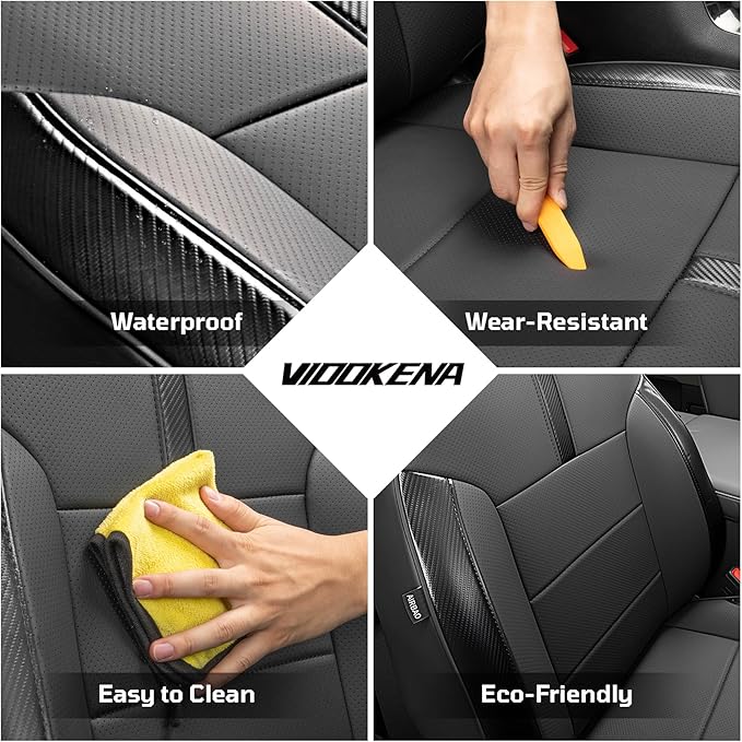 Seat Covers Fit for Chevy Silverado 1500 & GMC Sierra 1500 Crew Cab(2019-2025),Faux Leather Automotive Seat Covers,Custom Pickup Car Seat Covers Full Set,Black(with Rear Cup Holder/Seat Back Storage)