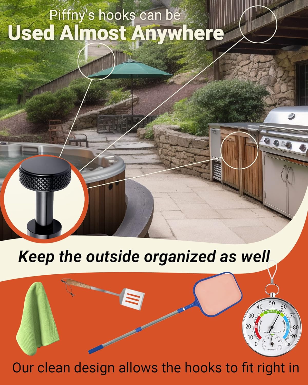 Screw Mount Round Hooks Constructed of Stainless Steel for Towels, Robes, Hats, Jackets in The Bathroom, Bedroom, Kitchen, Entry, and Backyard BBQ Pool Deck - Smooth Black, 6 Pack