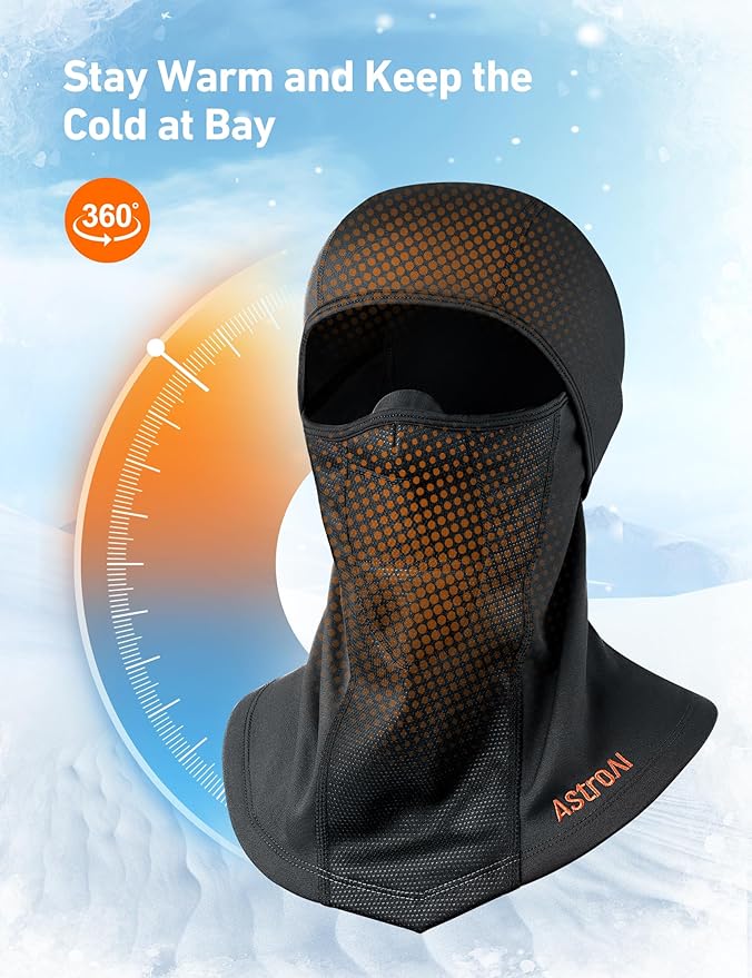 AstroAI Ski Mask Windproof Balaclava for Cold Weather, Winter Face Mask Breathable Stretchable for Skiing, Snowboarding, Black