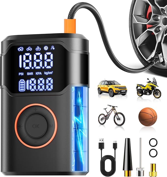 Tire Inflator Portable Air Compressor-150PSI Tire Air Pump, 5X Faster with Digital Gauge, Auto-Off & LED Light, Air Pump for Car Tires, Motorcycle, Bike, Balls & More, Stocking Stuffers Gifts for Men