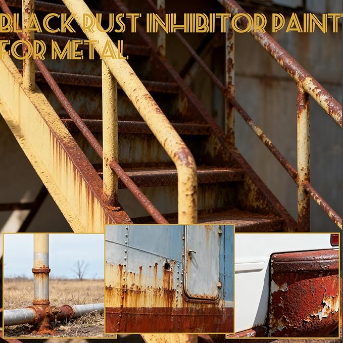 4-in-1 Upgraded Rust Converter & Metal Primer,0.52Gal/69.28Fl.oz Black Rust Inhibitor Paint for Metal, Heat Resistance & UV Resistant Automotive Water Based Rust Reformer Rust Paint