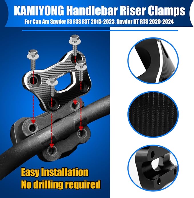 Handlebar Riser Cover Clamp for Can Am Spyder F3 F3S F3T 2015-2024 Spyder RT RTS 2020-2024; Aluminum Handle Bar Top Riser Clamp for Can Am Spyder Accessories