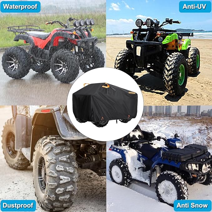 ATV Cover Waterproof Outdoor Heavy Duty, 300D Oxford 4 Wheeler Cover for Yamaha Grizzly Raptor 350 700R YFZ 450R Polaris Sportsman 450 500, Quad Cover with Lock Buckles All Weather Protection