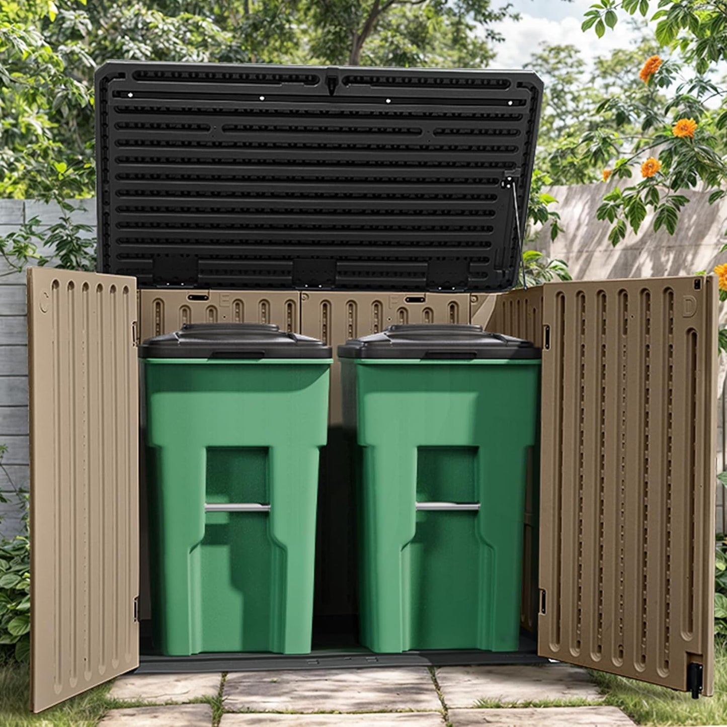YITAHOME Extra Large Outdoor Horizontal Storage Shed, 4.5x4ft Resin Tool Sheds w/o Shelf, Easy to Assemble Waterproof Storage for Trash Cans, Garden Tools, Lawn Mower, Lockable, Brown