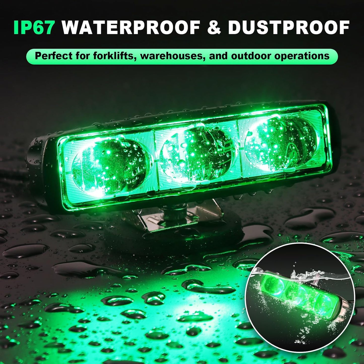 2Pcs Forklift Safety Light Green, 30W Straight Line Forklift and AGV Safety Indicator Warehouse Hazardous Area Warning Light for Warehouse and Industrial Use (DC 10-100V)