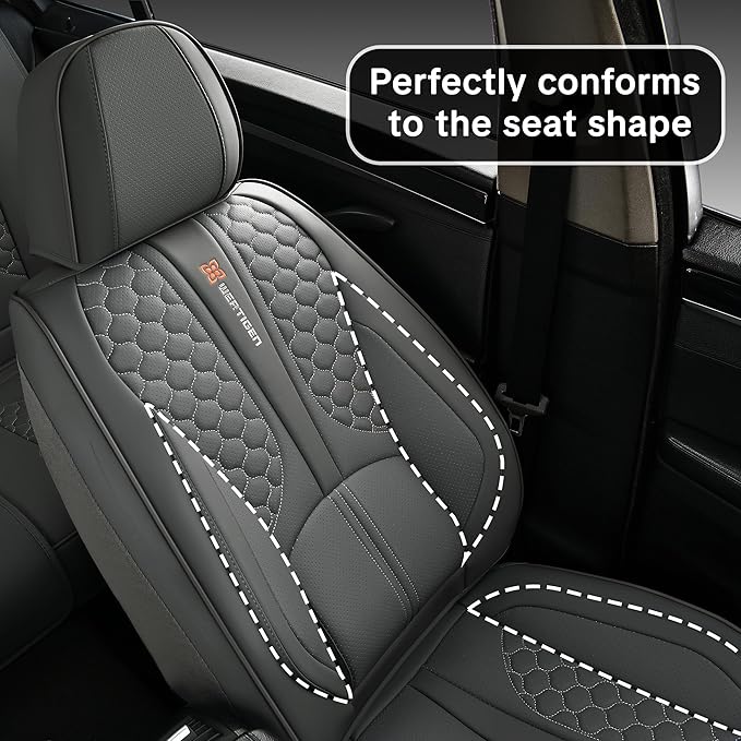 Universal Gray Leather Car Seat Covers Full Set – Waterproof Automotive Seat Protector for Cars, SUVs & Pickups, Airbag Safe, Non-Slip Design, Easy Installation, Durable Material