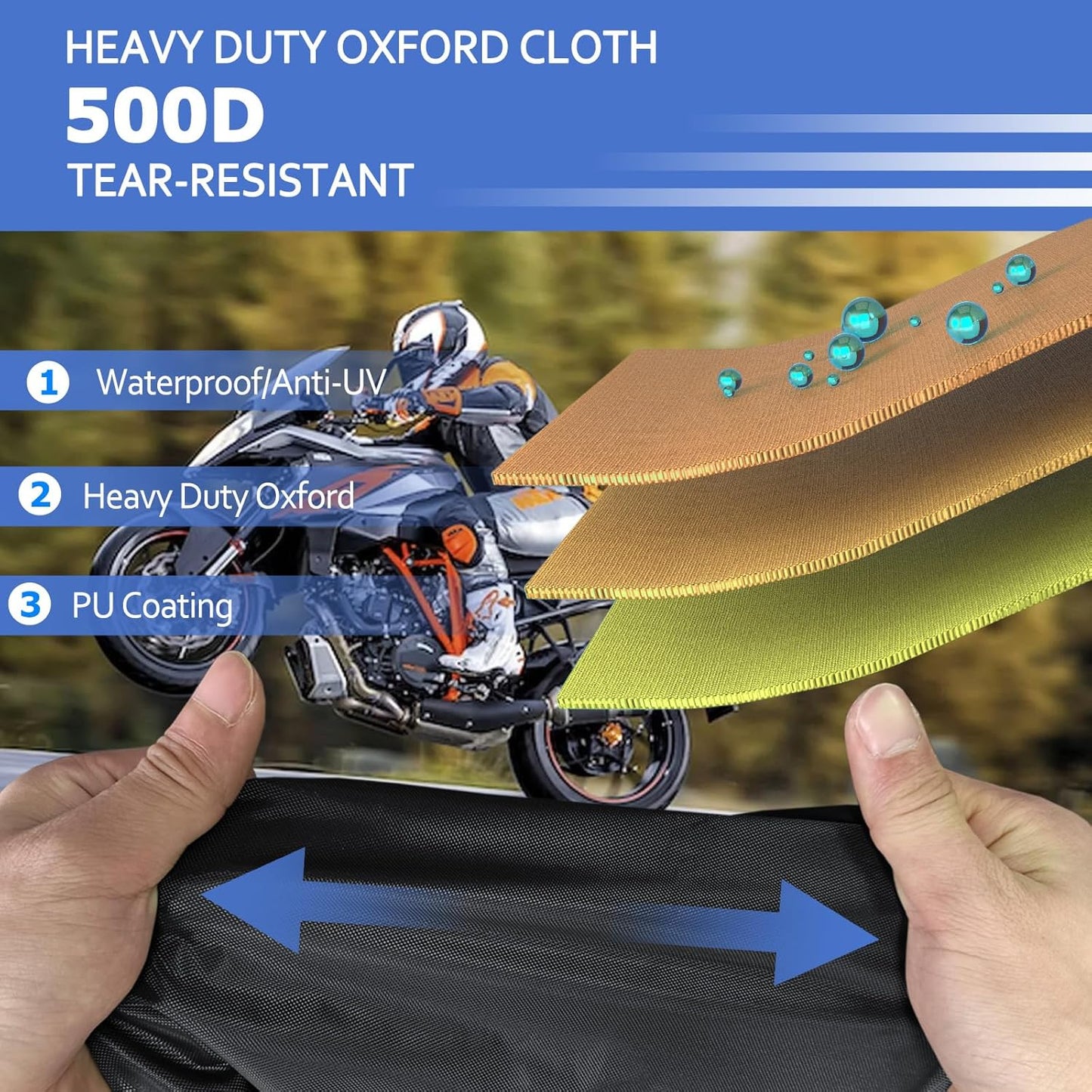 STARTWO Motorcycle Covers Waterproof Outdoor Storage Heavy Duty All Season Universal Vehicle Cover for Harley Davidson Sport, Cruisers, Softail, Adventure Series and Most Motorcycles 96"x43"x55" Black