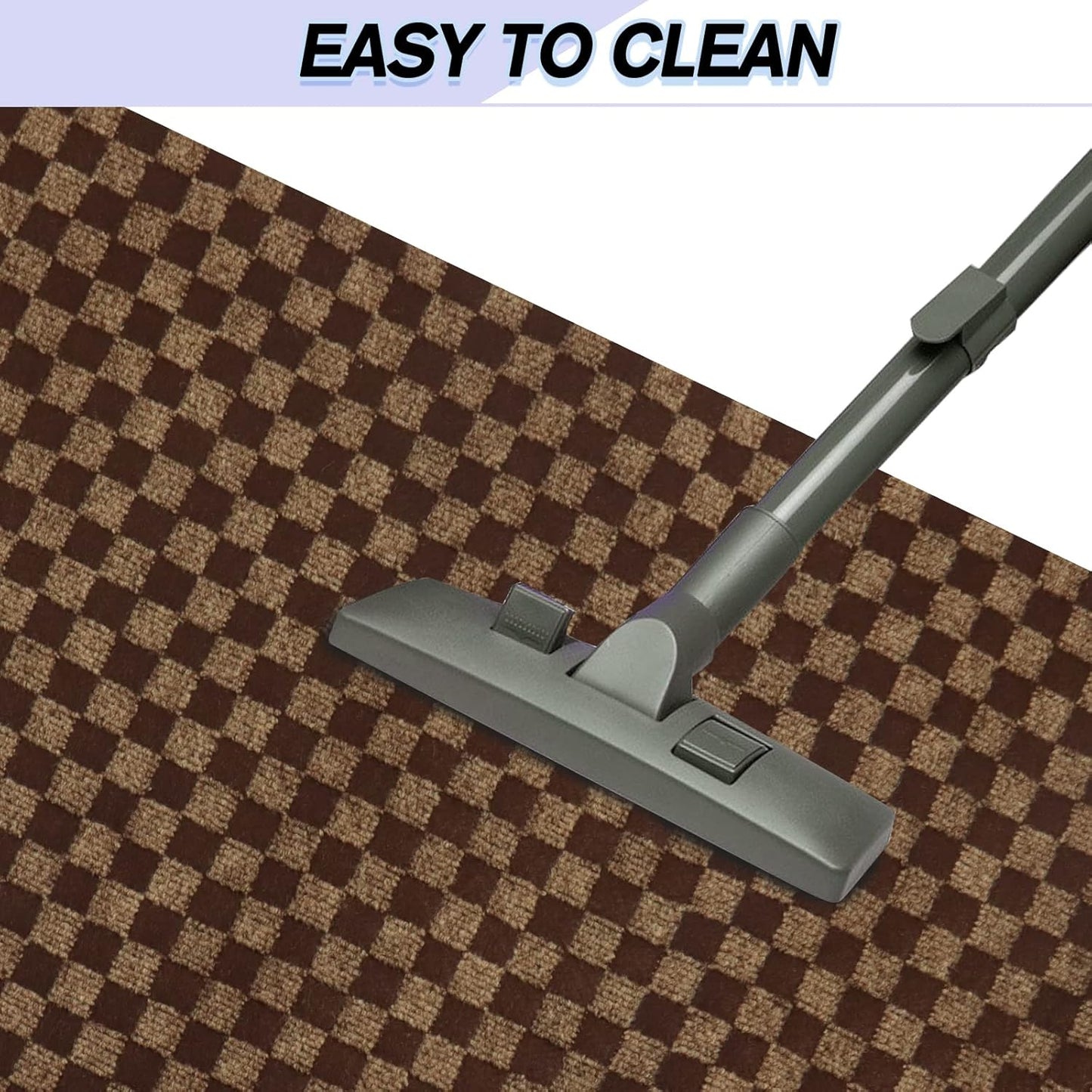 Custom Size Backed Non-Slip Area Rugs Runner, Easy Clean, Waterproof Runner Rugs for Hallway Entryway, Kitchen, Laundry, 2FT x 17FT, Brown Checkered