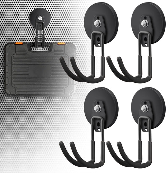 4Pack Large Strong Magnetic Hooks For Hanging Heavy Duty, 3.5in Neodymium Magnet Storage Utility Hooks, Industrial Magnet Hook Steel Long Magnetic Holder Hanger Organizer For Garage Garden Power Tools