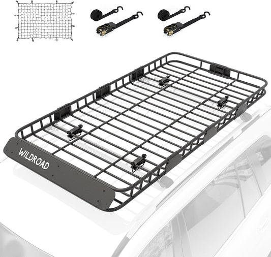 WILDROAD Car Roof Cargo Carrier Combo - Upgraded 84"x 39"x 4" Roof Rack Basket, Super Duty Bungee Net. Universal Car Top Luggage Holder Fits SUV, Truck, Cars