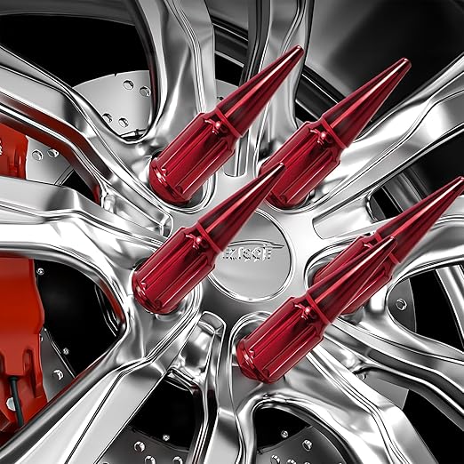 9/16-18 Spiked Lug Nuts, 3/4" Hex Closed End Nut with 1 Socket Key, Wheel Spiked Lug Nuts for Dodge Ram 1500 2500 3500, Ford F250 F350, Fit for Aftermarket Wheel (32Pcs,Red)