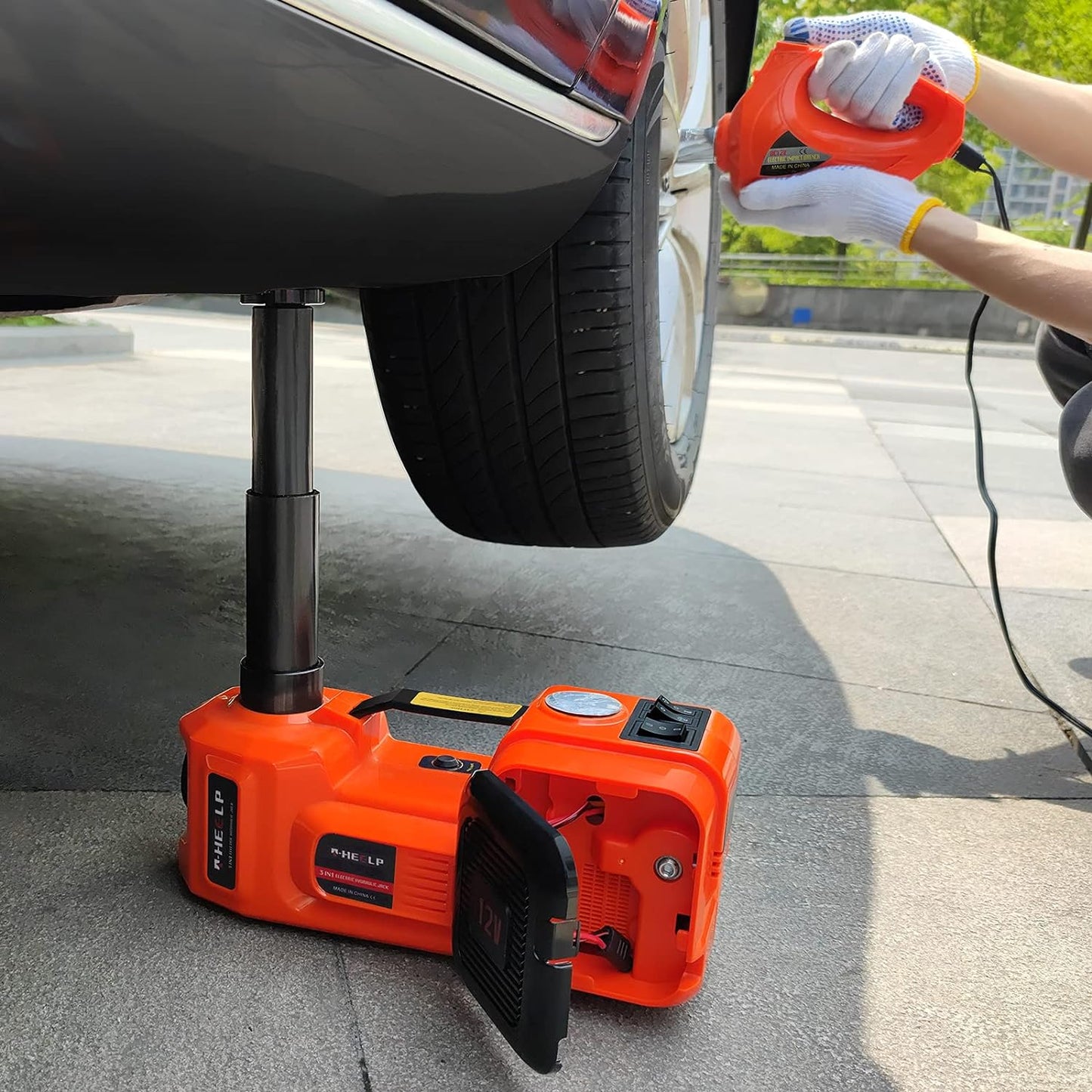 E-HEELP Electric Car Jack 5Ton 12V Kit Hydraulic (Lifting Range: 6.1~17.7 inch) with Inflator Electric Jack for Car SUV Sedan MPV Change Tires Garage Repair Emergency Kit