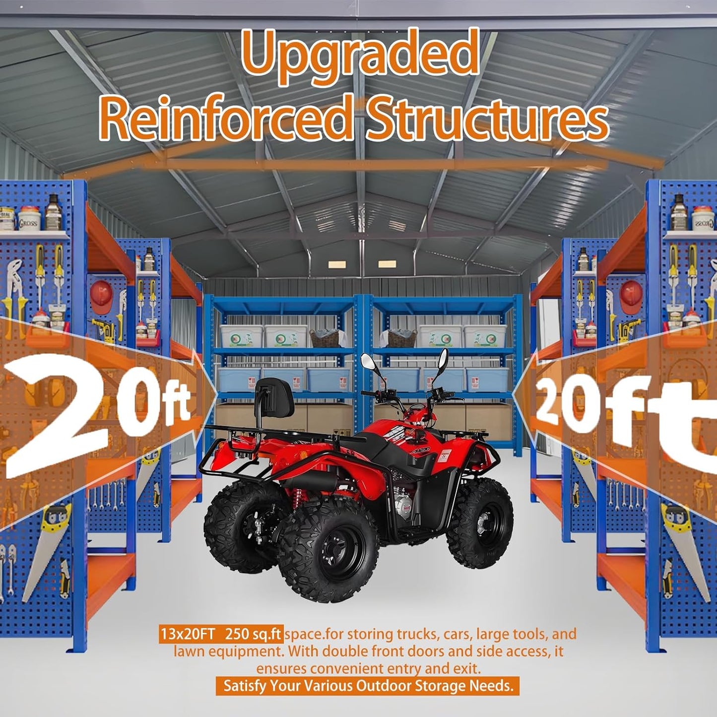 LANTRO JS Sheds & Outdoor Storage, 13x20ft Large Outdoor Metal Garage Shed, Heavy Duty Metal Shed with 2 Doors and 4 Vents Without Floor