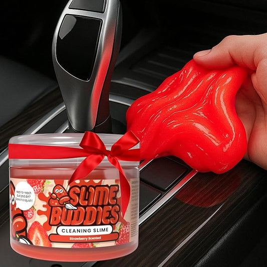 Slime Buddies Car Cleaning Gel Putty - Strawberry Scented Interior Detailing Tool for Cup Holders, Air Vents & Keyboard - Reusable Auto Detailing Accessories - Dust Remover Goop - Gifts for Men Women