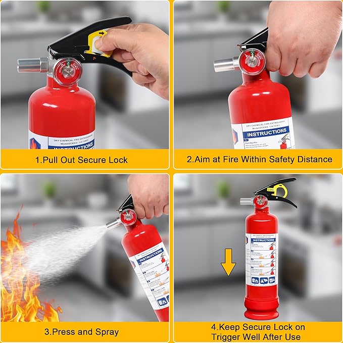 4 Pack ABC Dry Chemical Fire Extinguishers, 2.5 lb 1A:10B:C Rating for Home, Vehicle, Boat, Quick Release Handle, Compact & Portable Dry Powder Extinguisher