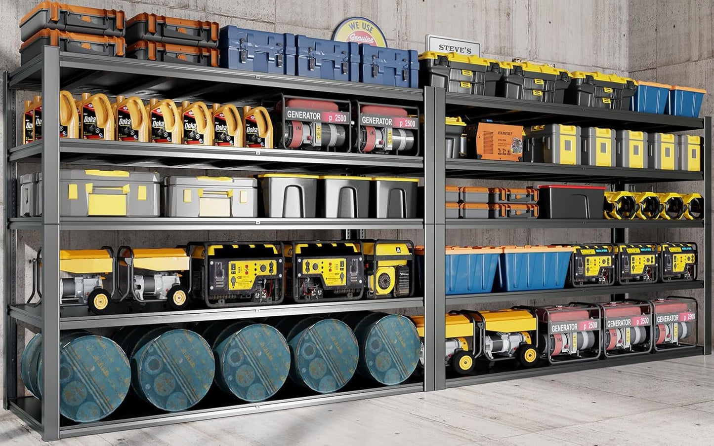 65" W Heavy Duty Garage Shelving, 84" H Garage Storage Shelves, 5 Tier Metal Shelving Unit, Adjustable Commercial Shelving, 2 Pack