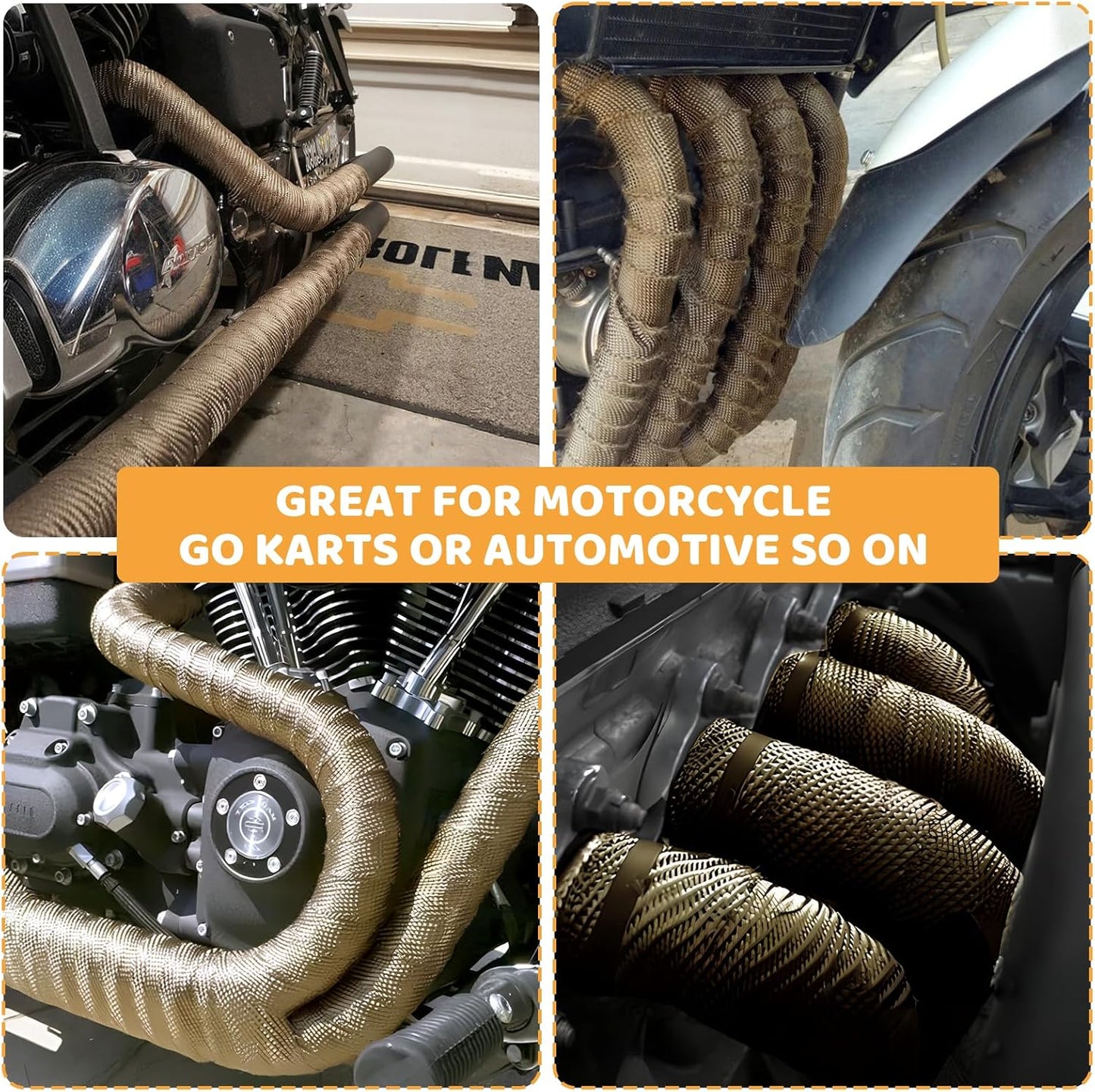 Exhaust Heat Wrap, Tooomplus 2'' x 50' Fiberglass Heat Shield Tape, Heat Wrap for Exhaust Pipes with 15pcs Stainless Steel Ties for Motorcycle Car Truck