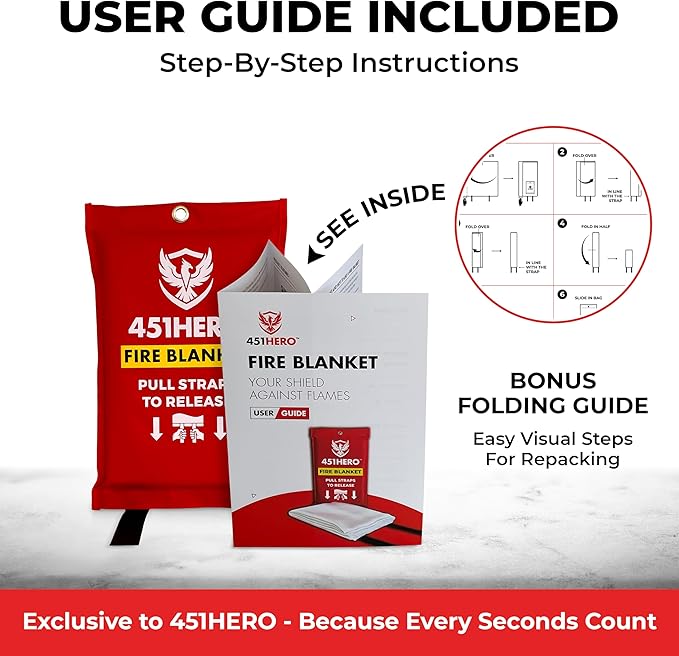 Emergency Fire Blanket – 4 Pack, Triple Certified, Comfort Weave Skin-Safe Fiberglass, Fire Blankets for Home, Kitchen, RV, Camping & Emergency Kits | Multi-Zone Fire Protection for Families