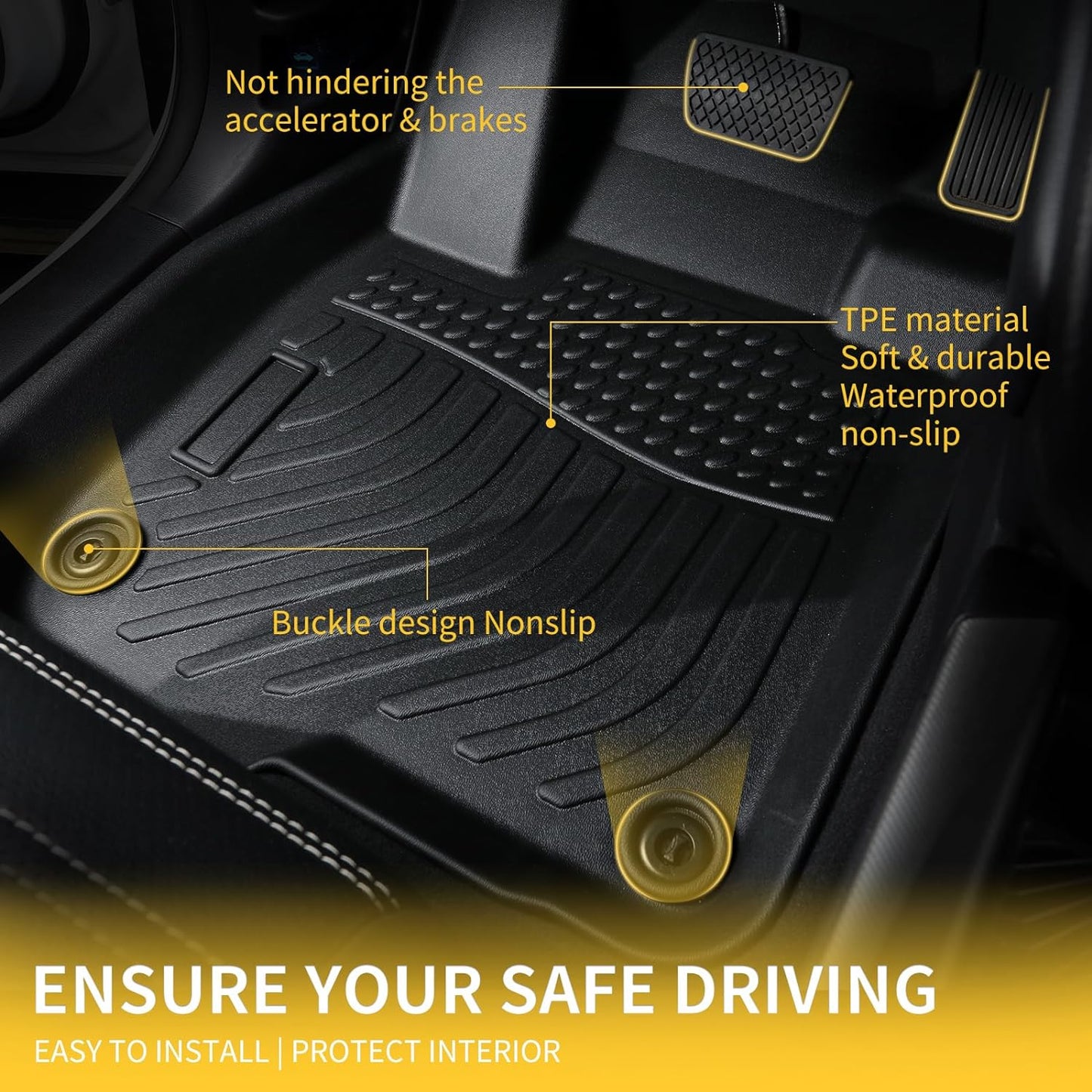 GINOWY-Floor Mats & Cargo Liner for Chevy Trax 2024 2025 &Buick Envista 2024 2025, TPE All Weather Protection Trax Car Floor Mats, Envista Non-Slip Trunk Mat Waterproof Accessories Black