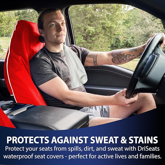 Dri Seats Waterproof Car Seat Cover – Premium Sweat Towel with Slip Resistant Backing for Front Seats in Cars, Trucks, SUVs – Universal Seat Liner, Easy Install, Machine Washable, Breathable