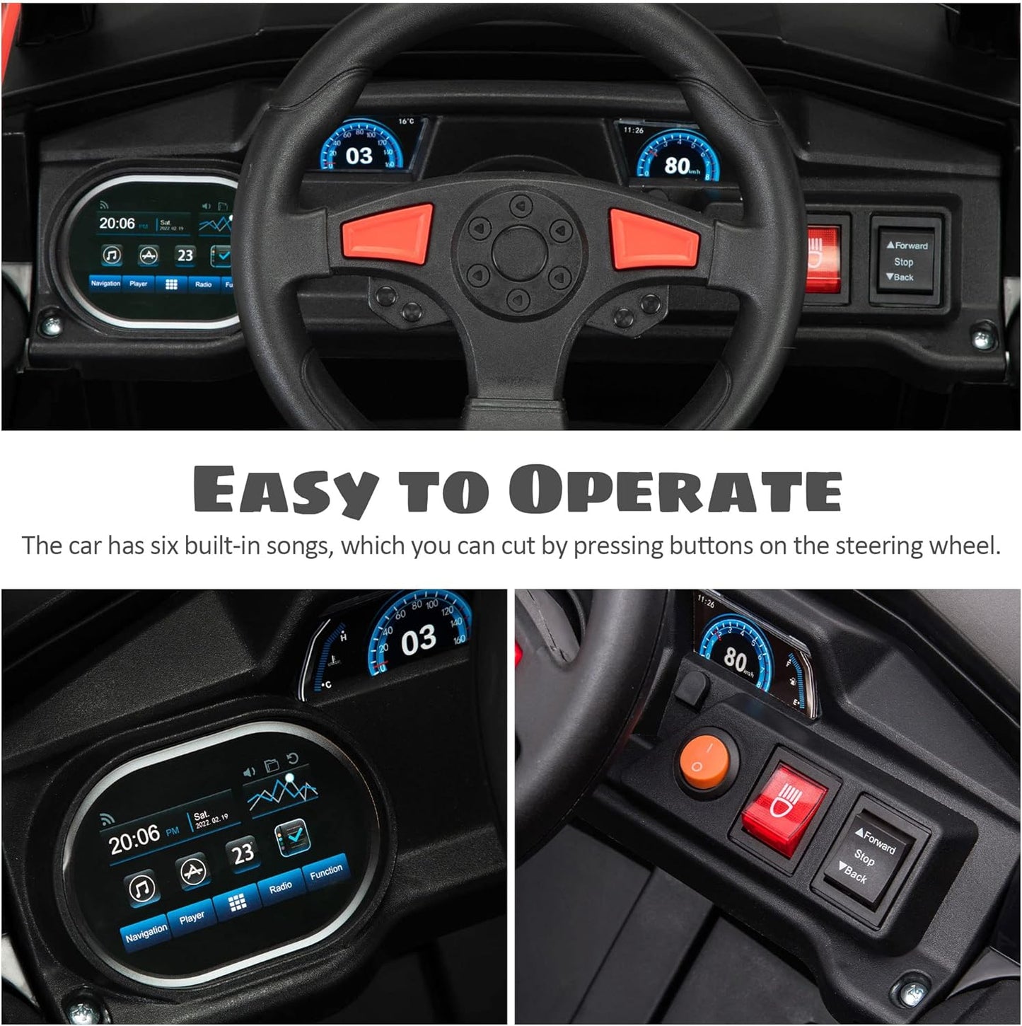 TOBBI 12V Kids Ride on Car, Electric Off-Road UTV Truck with Forward and Reverse Functions, Double Open Doors, Safety Belt, Horn, Music, and Lights for Kids Aged 3-5 Years (Red)