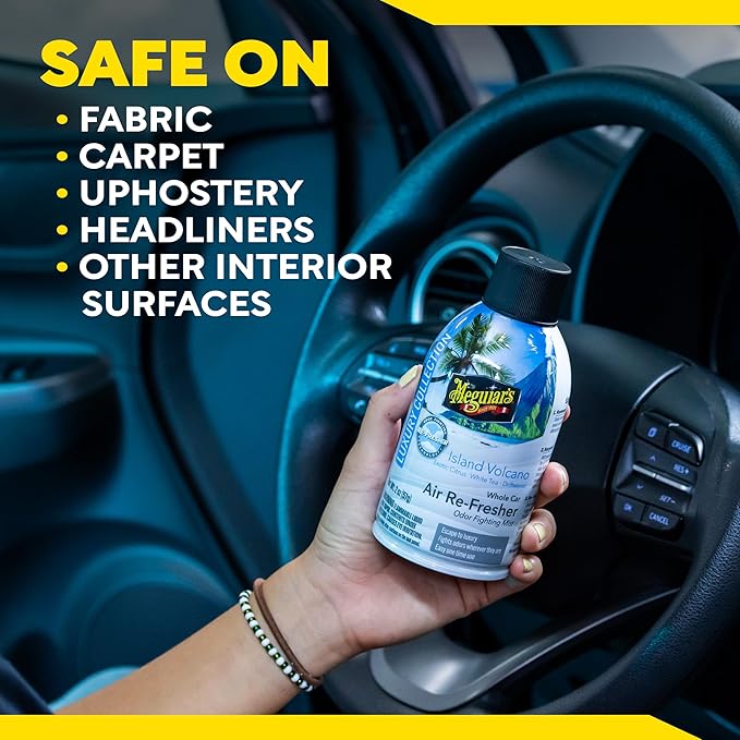 Meguiar's Car Air Refresher Odor Fighting Mist – Island Volcano, Long-Lasting Car Freshener Fights Strong & Unwanted Vehicle Smells Renewing Interiors with a Luxurious & Refreshing Scent, 2oz Aerosol
