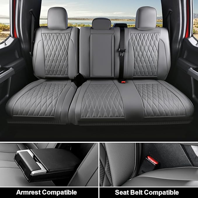 Coverado Leather Seat Covers Full Set Fit for Ford F150 F250 F350 F450, Waterproof Ford F150 Truck Seat Covers Fit for 2015-2025 F150 and 2017-2025 F250 F350 F450 (Gray)