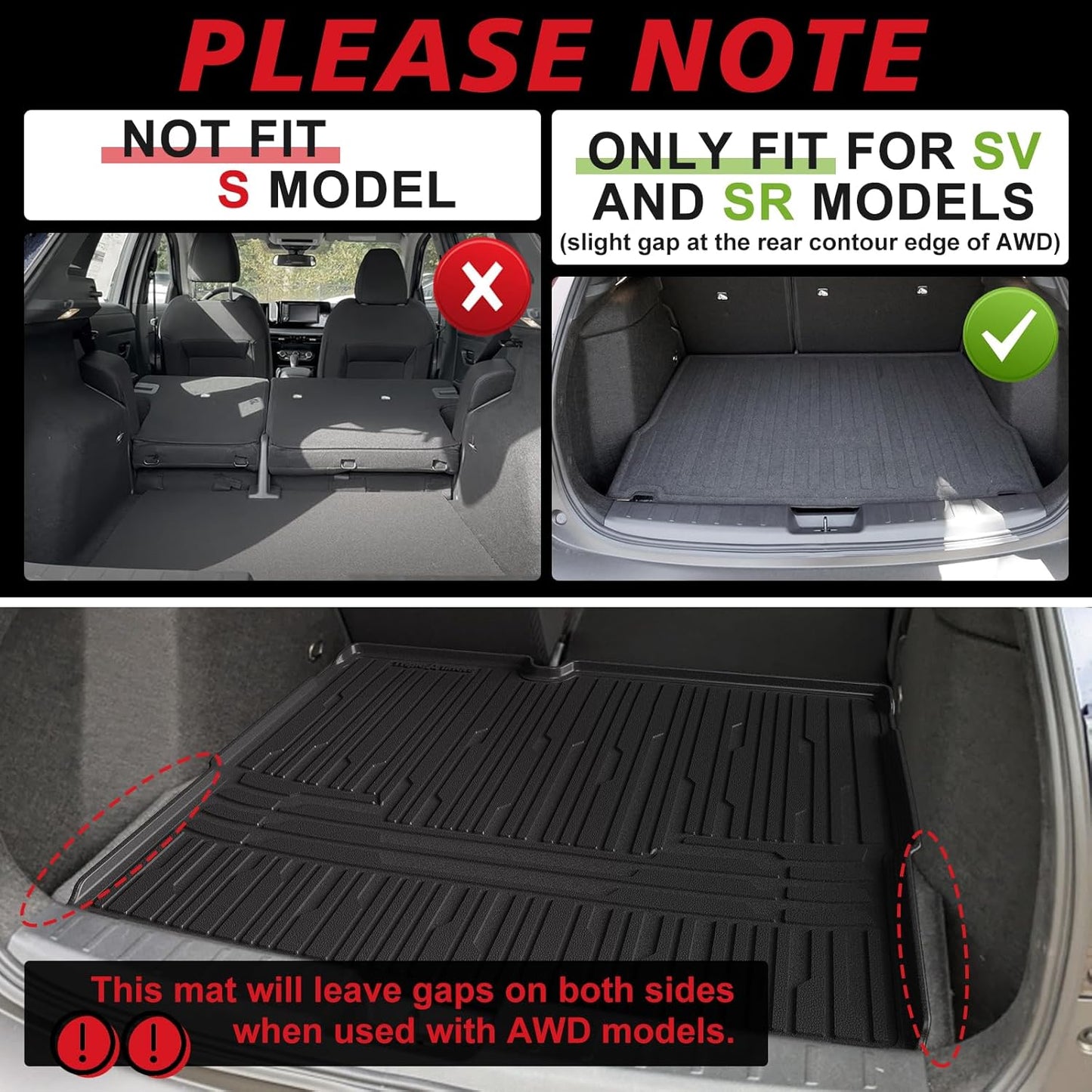 TripleAliners Trunk Mat All Weather Liners Compatible with 2025 Nissan Kicks Interior Accessories Custom Fit Anti-Slip TPE Full Coverage Protection Rear Trunk Floor Mat (SV SR Trim Level ONLY)