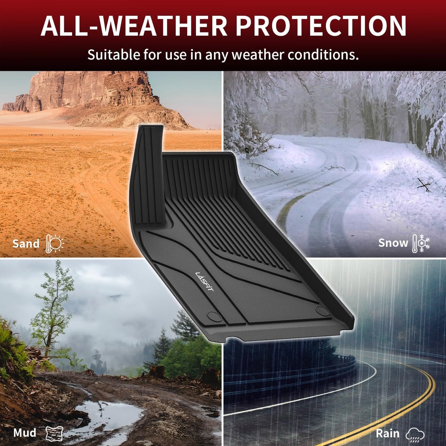 LASFIT Floor Mats for Tesla Model X 6 Seater & Model X Plaid 2025 2024 2023 2022 2021, All Weather TPE Custom Fit Floor Liners 1st & 2nd & 3rd Front & Rear Row Car Mats, Black