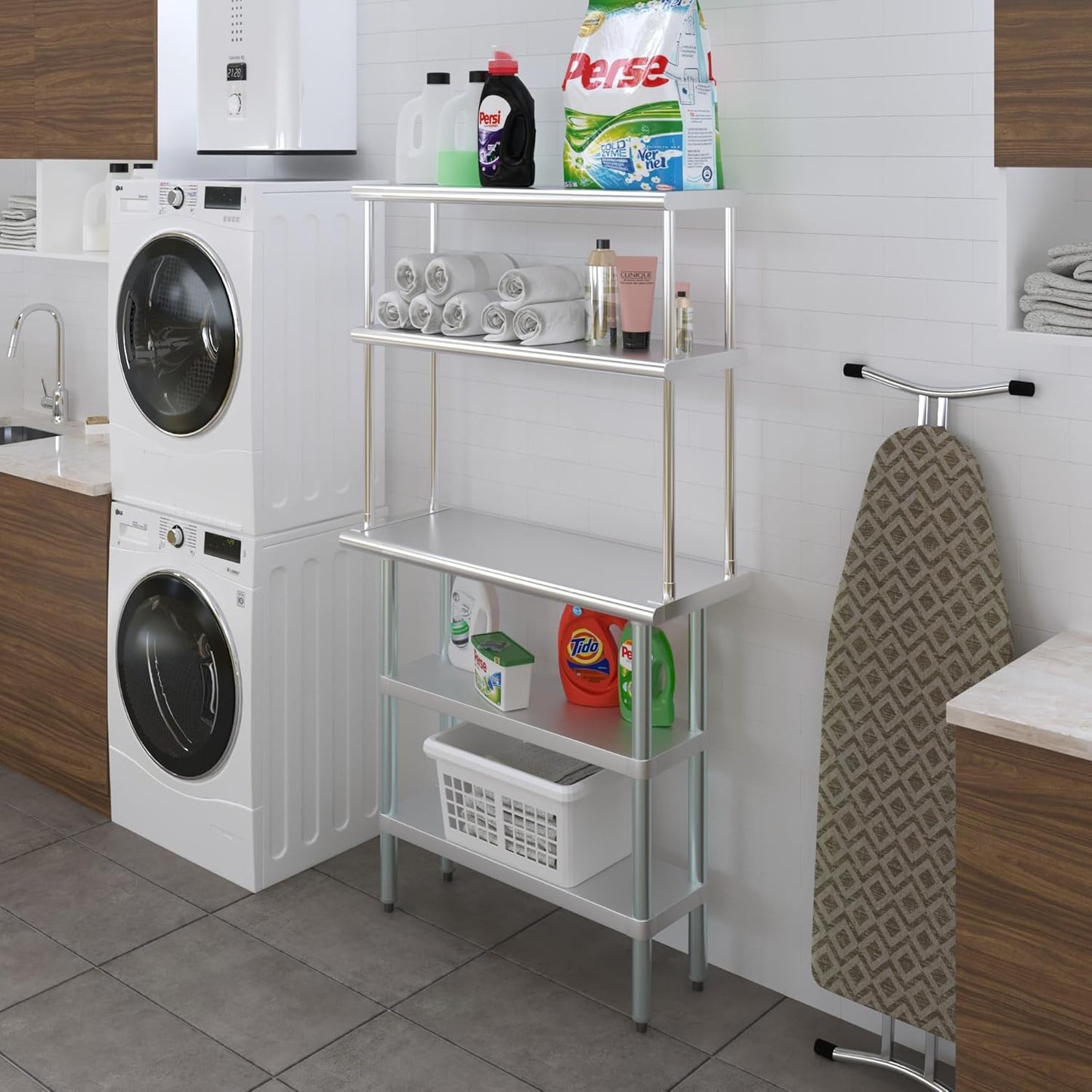 Amgood Stainless Steel Work Table with 2 Shelves | Metal Kitchen Prep Table & Shelving Combo (14" x 36" Table with 2 Shelves + 12" Overshelf)