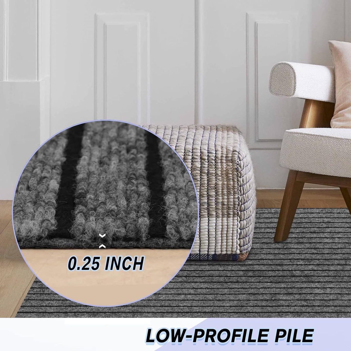 Custom Size Backed Non-Slip Area Rugs Runner, Easy Clean, Waterproof Runner Rugs for Hallway Entryway, Kitchen, Laundry, 3FT x 13FT, Gray Stripe