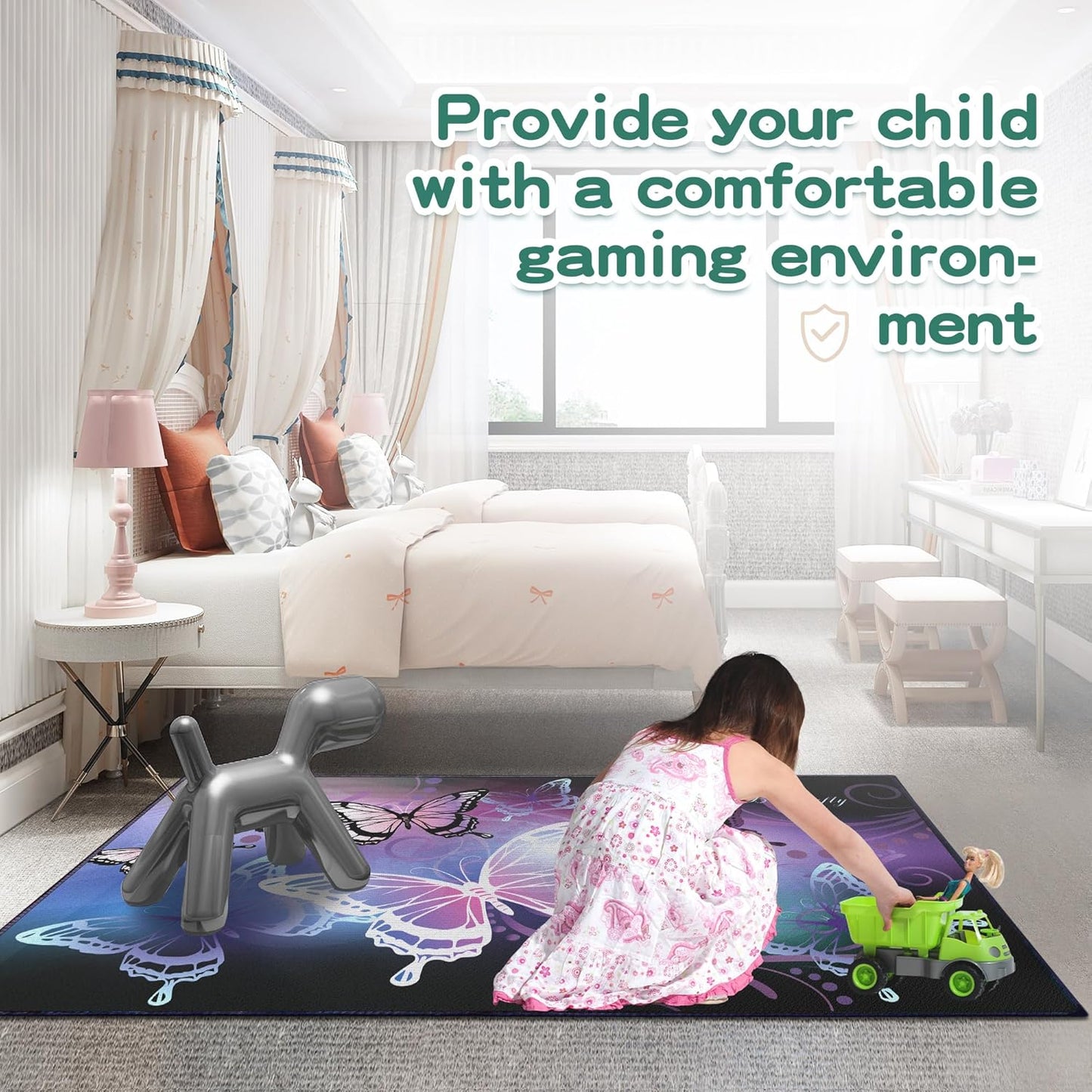 Beautiful Butterfly Fantasy Rug for Playroom Girls Bedroom Colorful Rainbow Butterfly Decor Area Carpet 59"x39" Purple Mat 3D Printed Non-Slip Washable