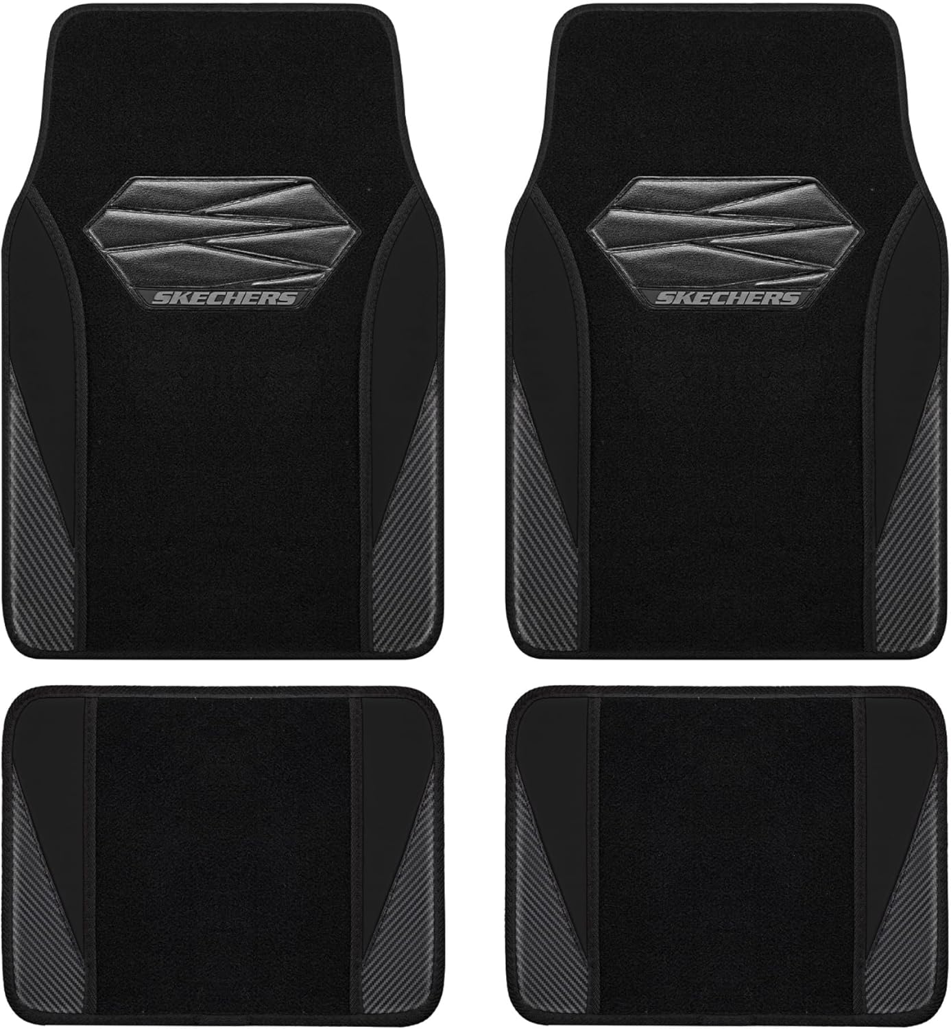Skechers Car Floor Mats,Waterproof Universal Fit Car Mats,Faux Leather Car Floor Mats,Carbon Floor Mats for Cars with Anti-Slip Skechers Heel Pad Fit for SUV,Vans,Sedans,Trucks,Black