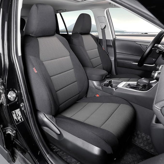 coverdream Rav4 Seat Covers Custom Fit for 2013-2018 Toyota Rav4 LE,Full Coverage Polyester Car Seat Protector(Full Set,Black & Gray)