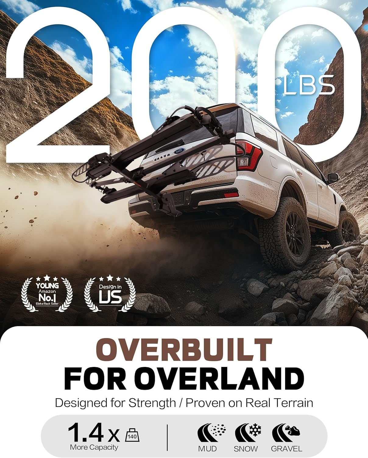 Hitch 2-Bike Rack, 200 lbs Capacity E-Bike Carrier Platform Mount, Up to 5’’ Fat Tire Bicyclefor 2’’ Receiver Cars Trucks SUVs Minivans RV, Trailer (Mate)