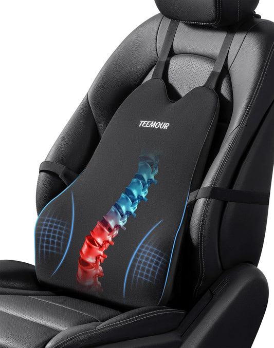Lumbar Support Pillow for Car Improve Lower Back Pain Relief & Sitting Posture Back Support Memory Foam Back Cushion for Driving, Lumbar Comfort for Long Sitting, Truck with Three Adjustable Straps