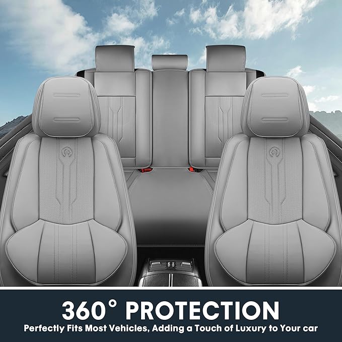Car Seat Covers Custom Fit for Ford F150 2009-2026, Faux Leather Seat Cover Set for 2017-2026 F250 F350 F450, Compatible with Regular Cab Super Cab Super Crew Pickup Truck Cushions (Grey, Full Set)
