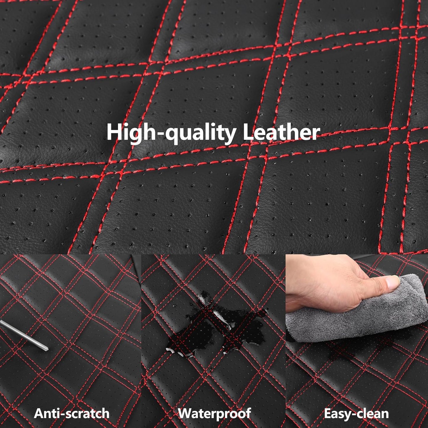 Car Seat Covers Full Set,Breathable and Waterproof Napa Leather Car Seat Cover,Interior Universal Fit for Cars,Sedans,SUVs,Vans,Trucks(Full Seat,Black+Red,N3)