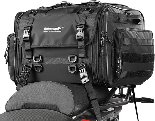 Rhinowalk Motorcycle Tail Bag Waterproof Saddlebag 40L to 60L Expandable Large Capacity Luggage for Motorbike Touring, Durable Powersports Travel Storage (60L, Black)