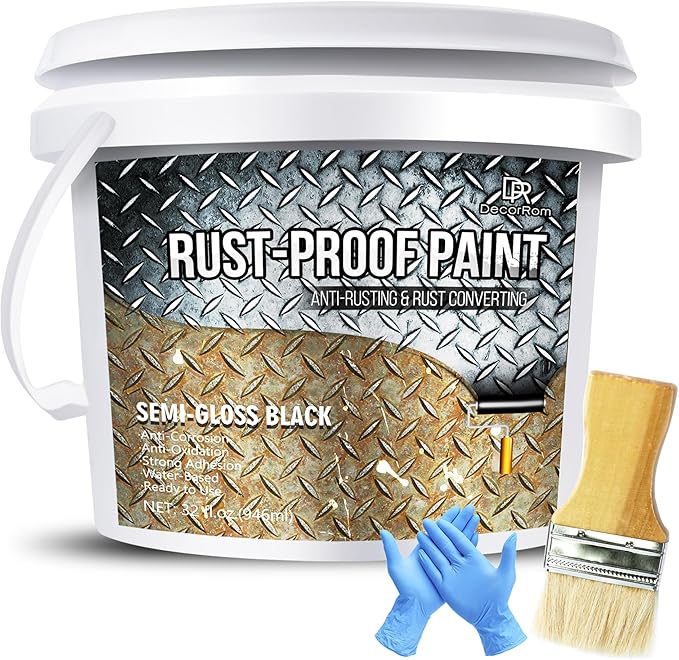 Rust Converter Paint - 32oz Water-Based Rust Reformer & Metal Primer, Semi-Gloss Black Rust Preventive Paint for Metal, Anti-Rust Coating Rust Paint Encapsulator for Maximum Rust, Corrosion Protection