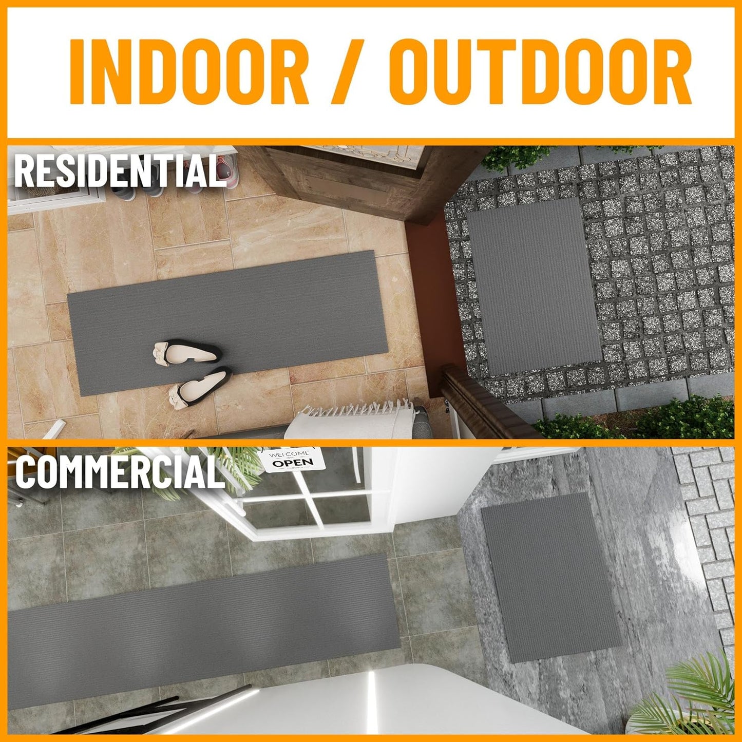 Ottomanson 5' x 6'6" Mud Mat Area Rug Scraper Carpet - Non-Slip, Dirt Trapping for Indoor & Outdoor Use - Ideal for Entryway, Garage, Kitchen, Patio & High-Traffic Areas, Gray