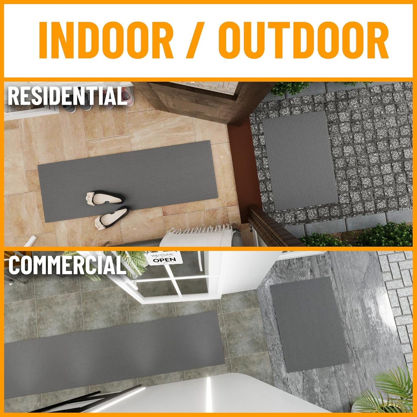 Ottomanson 6'6" x 18' Hallway Runner with Scraper Pile - Extra Durable Non-Slip Rug Mat for Indoor & Outdoor Use - Ideal for Kitchen, Entryway & Garage - High-Traffic Carpet, Gray