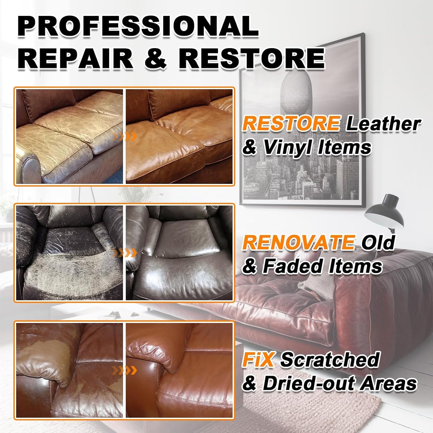 12oz Leather Recoloring Balm & 3.4oz Mink Oil Leather Conditioner kit,White Leather Color Repair Kits for Couches, Leather Couch Paint Scratch Repair for Furniture Car Sofa Shoes Leather Dye