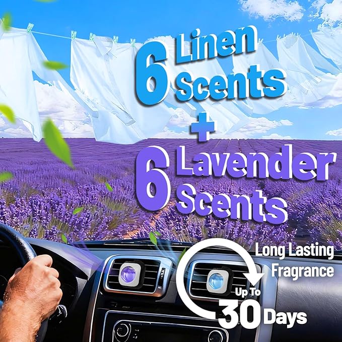 STRN Car Air Freshener, 6 Linen, 6 Lavender Scents, Car Air Freshener Vent Clips 12 Variety Packs, Long Lasting Air Fresheners Car Accessories Fragrance, Up to 360 Days