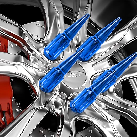 9/16-18 Spiked Lug Nuts, 3/4" Hex Closed End Nut with 1 Socket Key, Wheel Spiked Lug Nuts for Dodge Ram 1500 2500 3500, Ford F250 F350, Fit for Aftermarket Wheel (24Pcs,Blue)