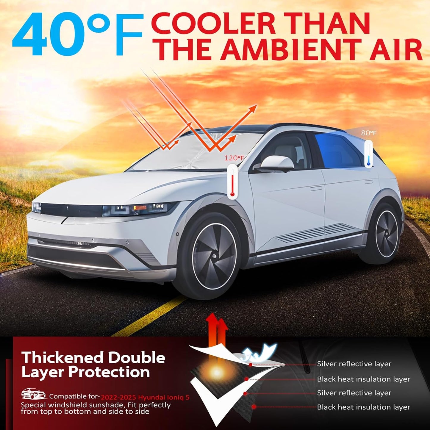 KAYZT Windshield Sun Shade for 2022-2025 Hyun-dai Ioniq 5 Foldable Sunshade Front Window Custom Fit Car Accessories