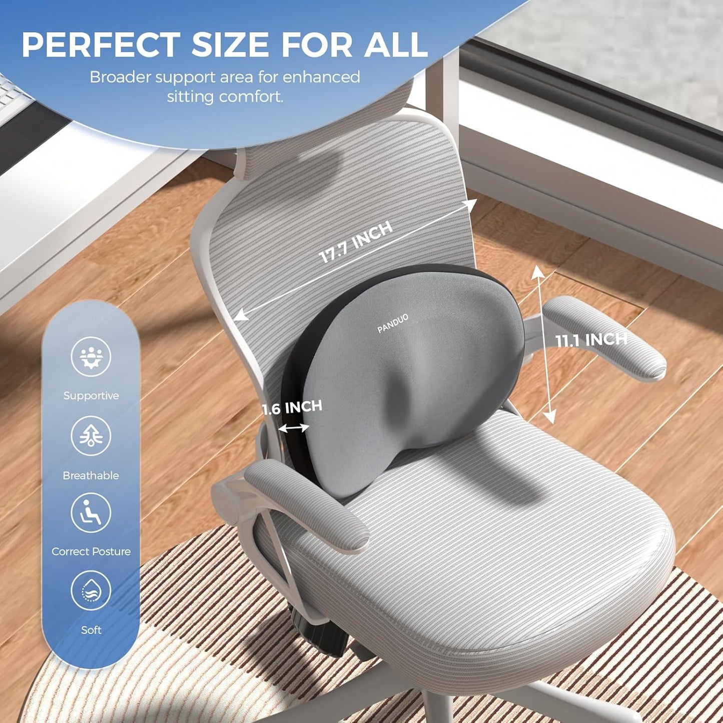 Lumbar Support Pillow for Office Chair, Memory Foam Lumbar Pillow for Lower Back Pain Relief (Grey