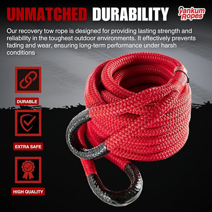 Yankum Kinetic Recovery Rope - Heavy Duty 7/8" x 30' Tow Rope, Off-Road & Vehicle Recovery, Kinetic Energy Ropes for 4x4, Jeep, and Trucks, Made in USA – Python Series